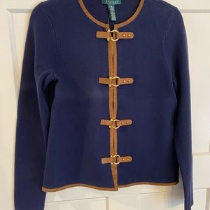 NWT Ralph Lauren navy equestrian-style cardigan sweater, size medium